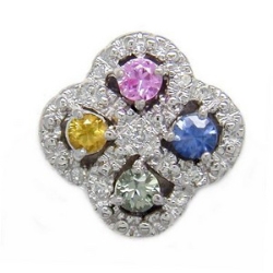 B3679 14K ROUND PINK/BLUE/YELL/GRN SAPPHIRE AND DIAMOND SLIDE 